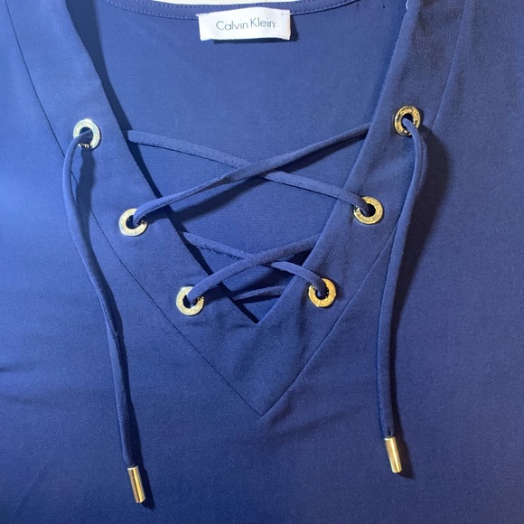 Calvin Klein Navy Dress Lace V-neck size small - Picture 7 of 11